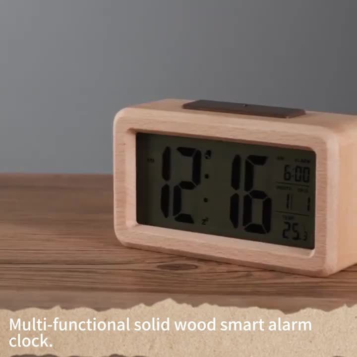 WoodChrono - Chic Wooden Alarm Clock with Calendar & Temperature Display