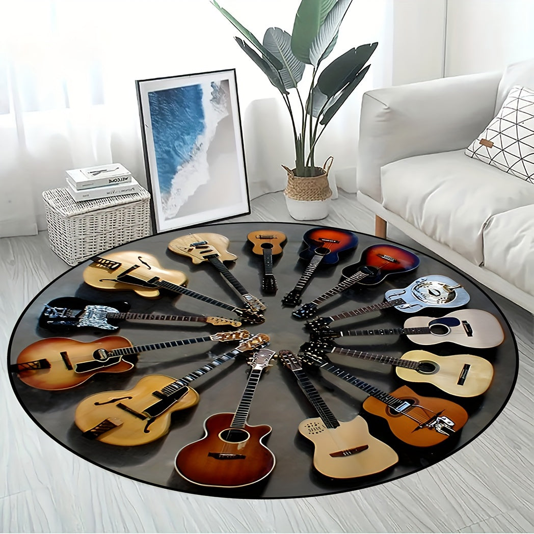 Round Guitar Pattern Rug - Non-slip, Perfect for Living Room and Bedroom, Ideal as a Gift