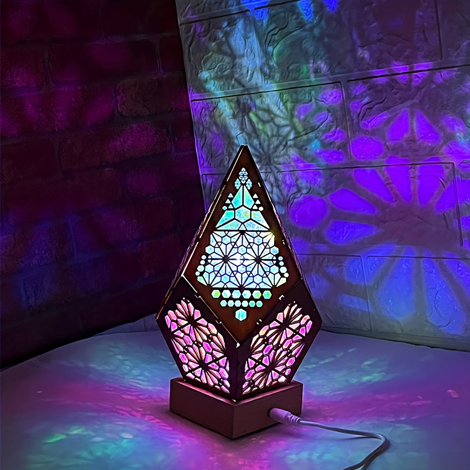 BohoGlow - Wooden Table Projector Lamp with USB Charging and Colorful LEDs
