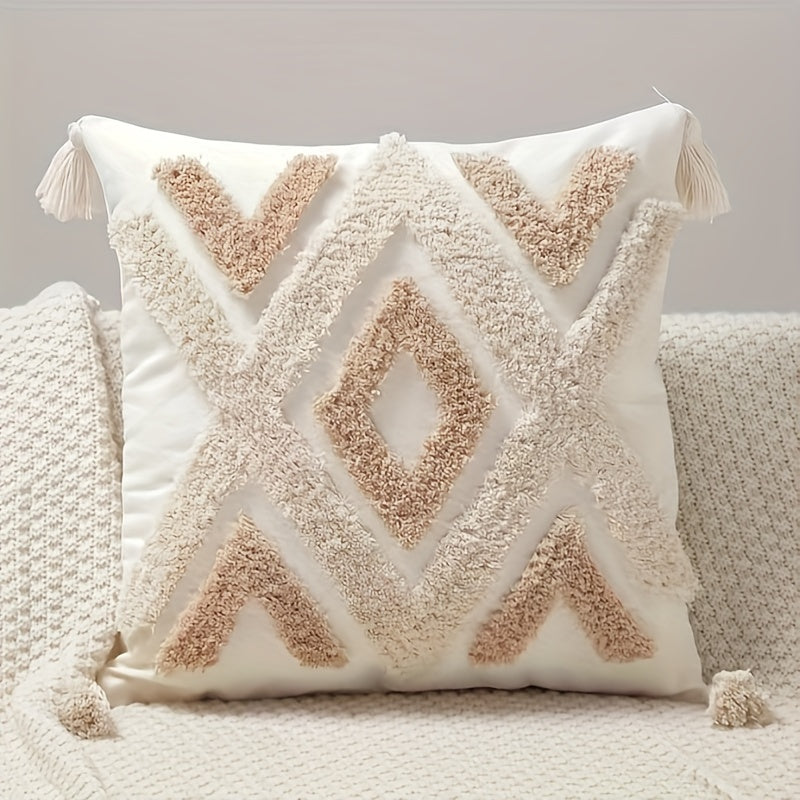 Boho Beige Cushion Cover with Tassels - For Sofa and Bed (without filling)