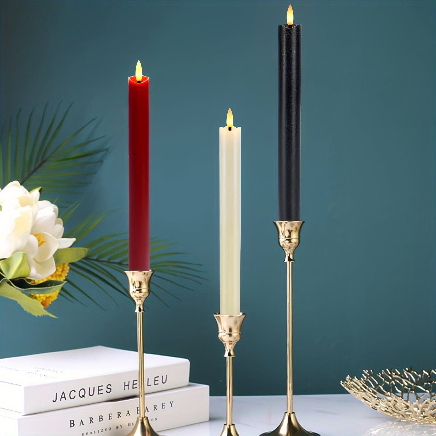 6x Velas de Cono Reales Sin Llama - Con Control Remoto, Velas LED Blanco Marfil para Decoración de Mesa y Bodas