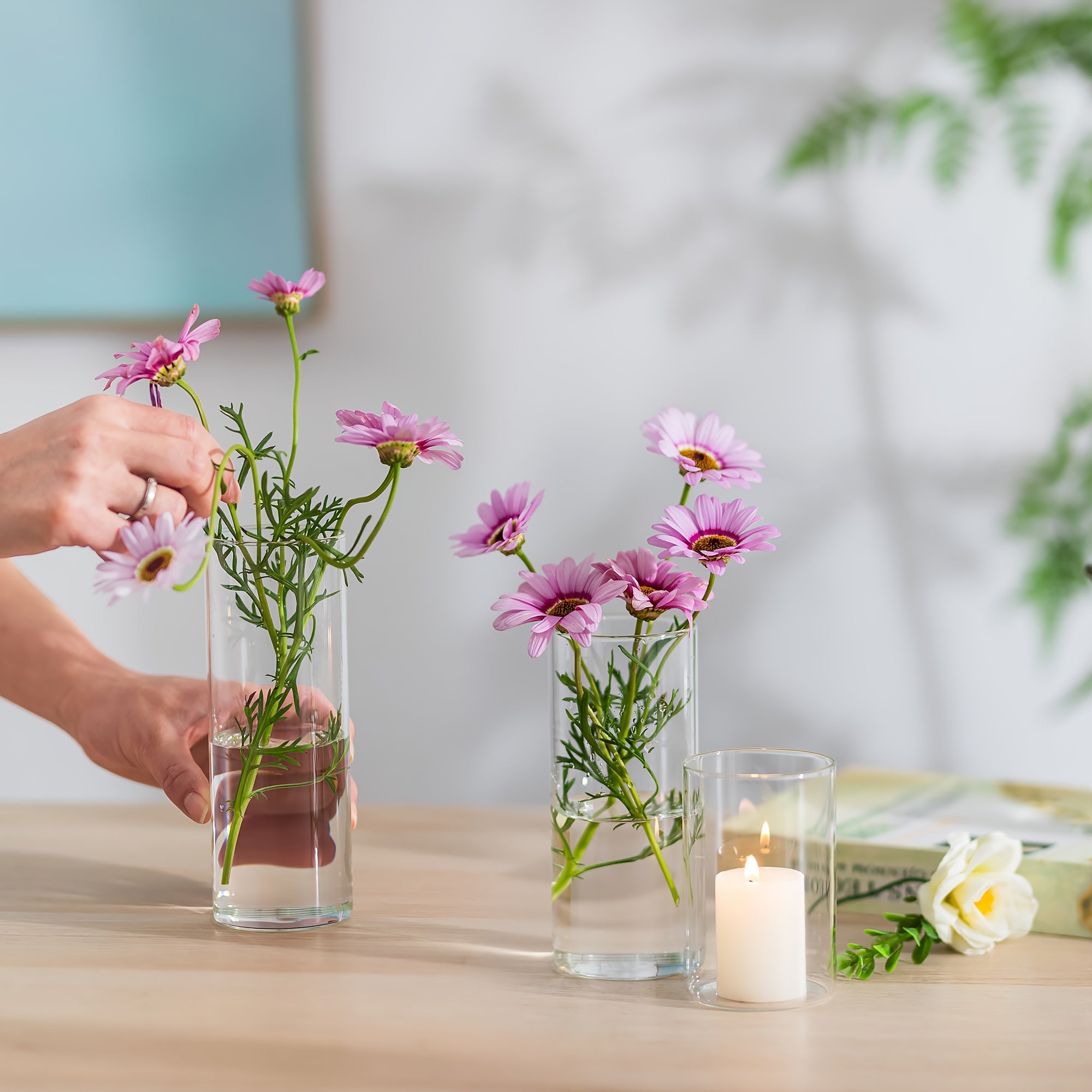 Conjunto de 6 castiçais de vidro - Suportes românticos para velas com acabamento lacado, perfeitos para o Natal, Halloween, Páscoa e mais