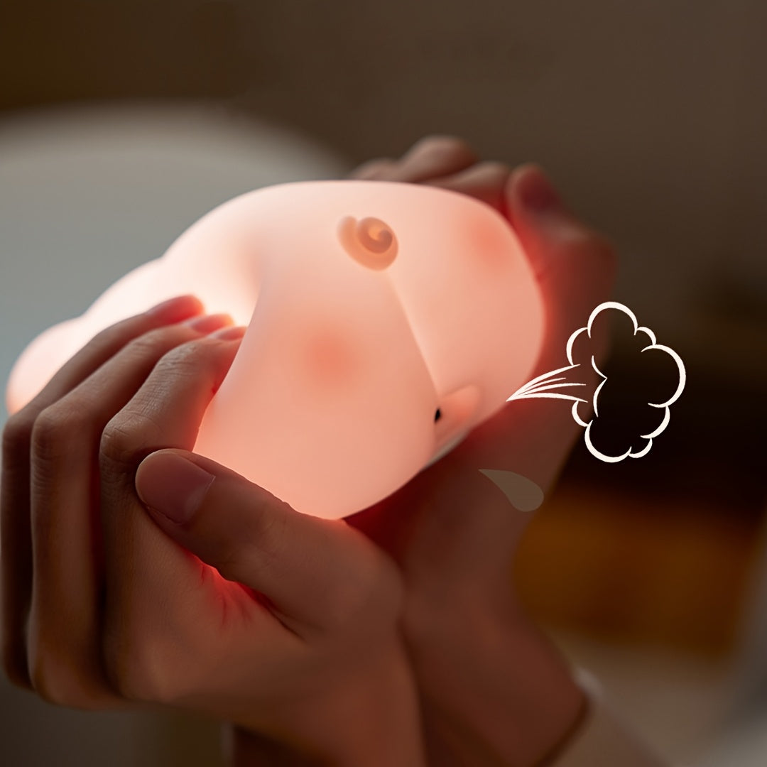 PiggyGlow - Cute Silicone Night Light, USB Rechargeable, Perfect Gift