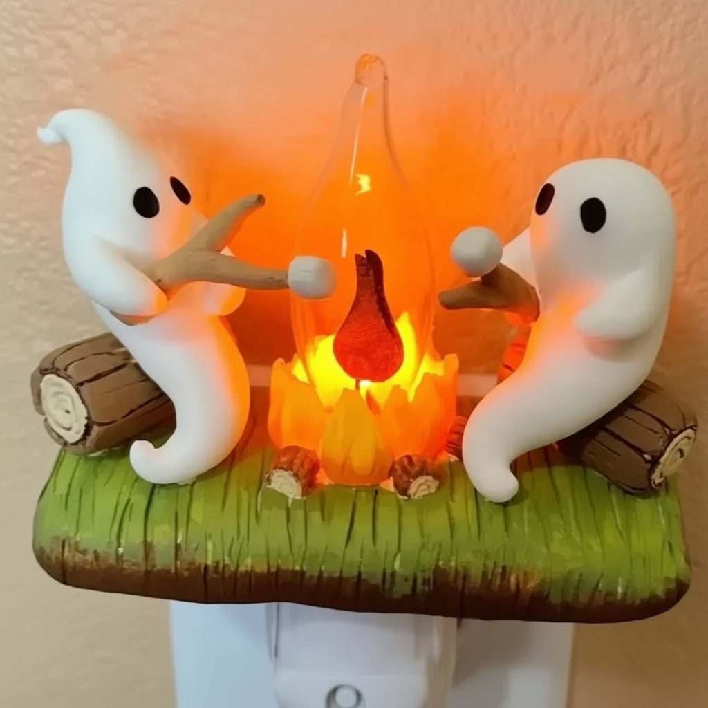 Decorazione Halloween Luce Notturna Fantasma Falò Spina Elettrica - Image 1