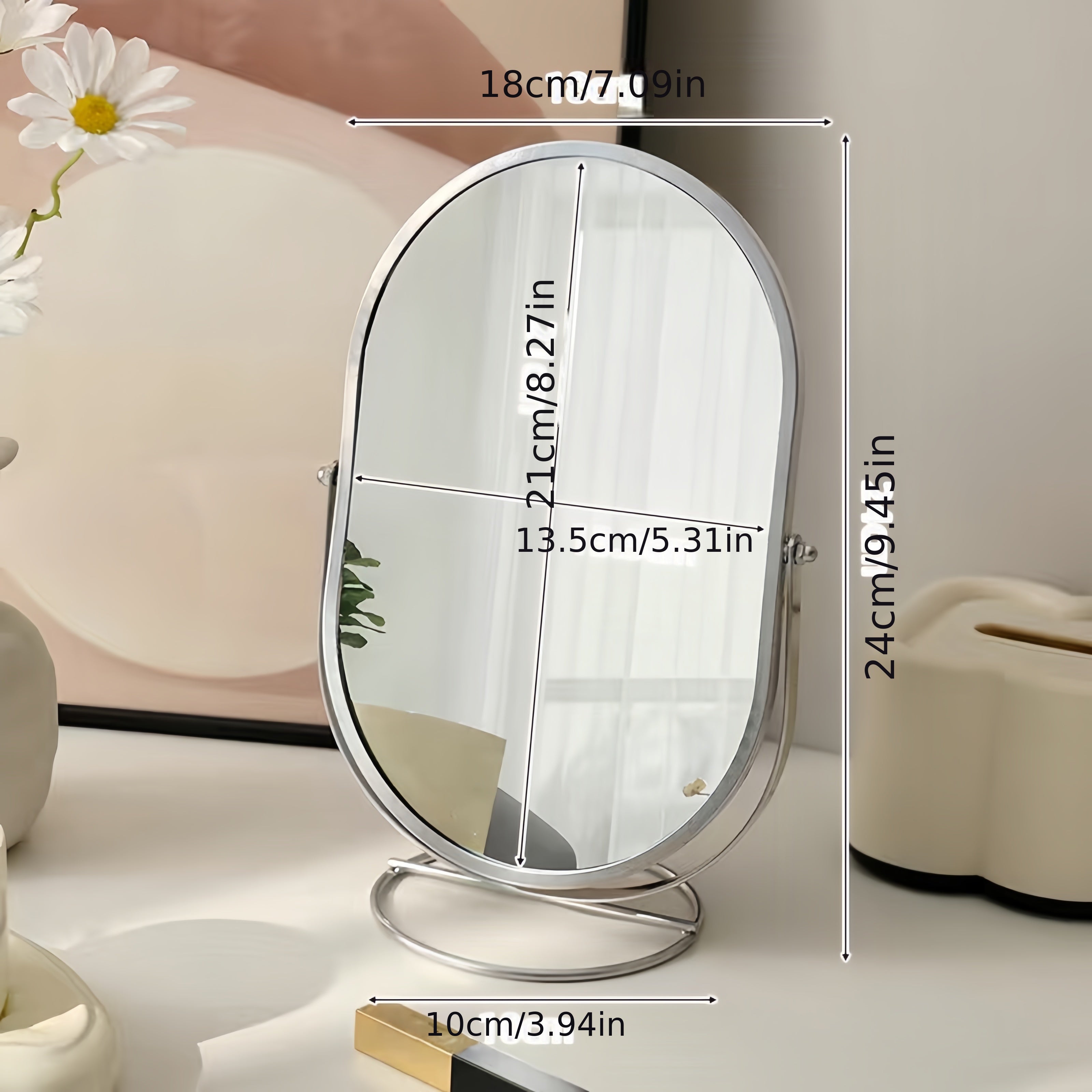 Specchio per Trucco Rotante a 360° – Cornice in Ferro, Compatto e Portatile, Nessuna Elettricità Necessaria
