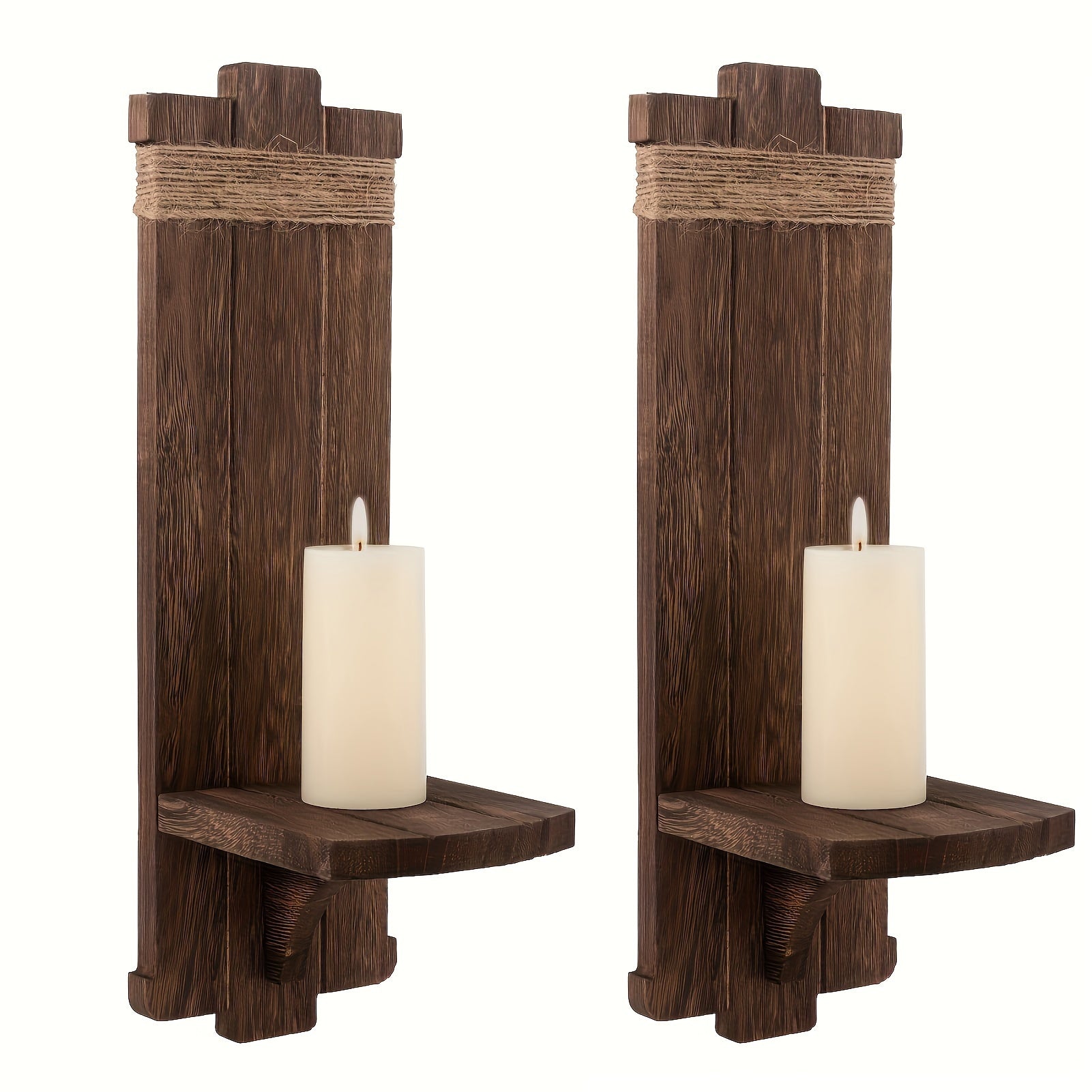 Castiçal Rústico de Madeira - Decoração de Parede