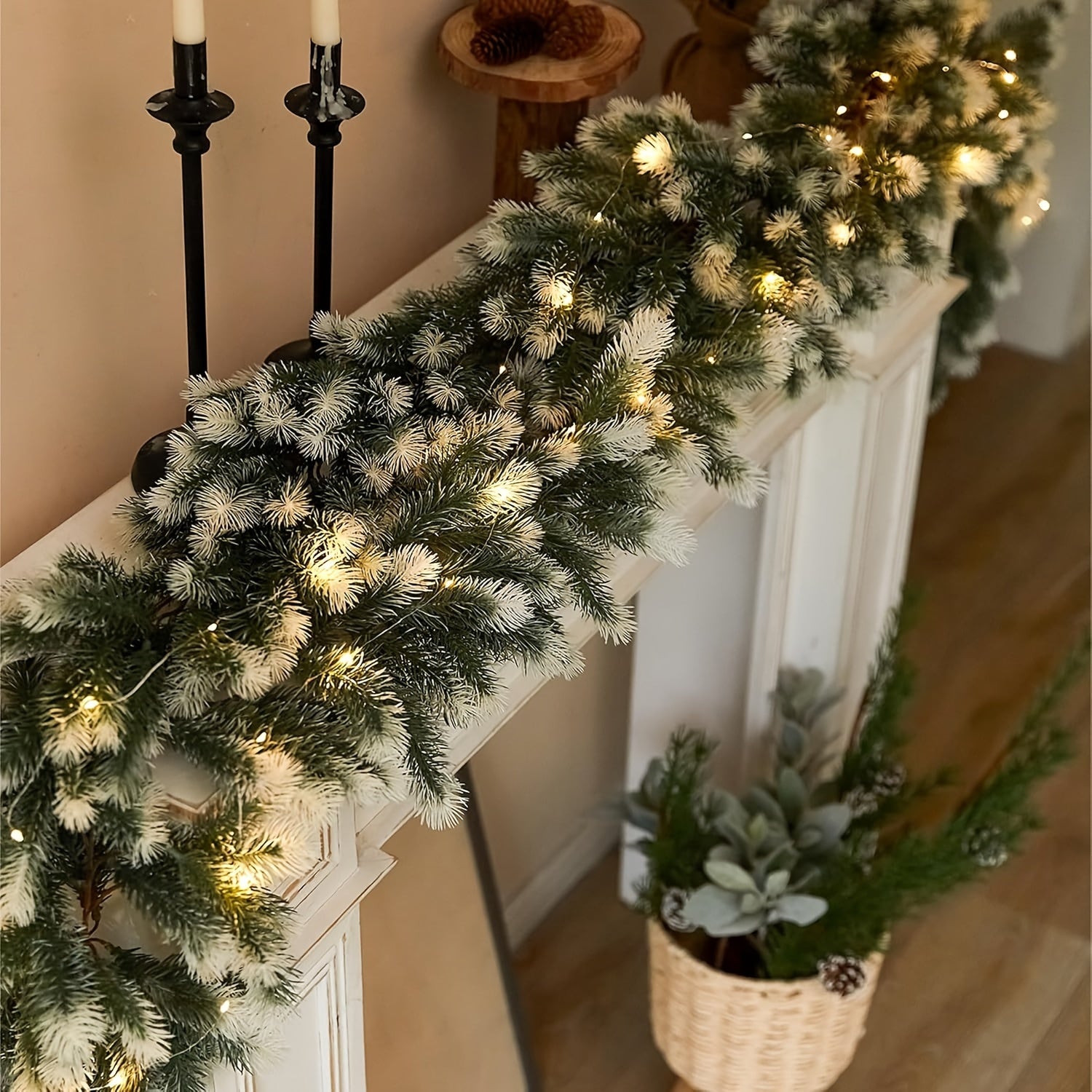HolidayGarland - 195 cm Ghirlanda di abete natalizio con accenti bianchi, decorazione per interno/esterno