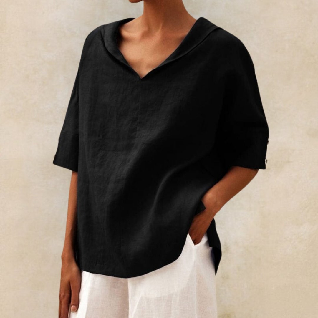 Donna Camicia Scollo V Manica Corta | Blusa Casual - Image 1