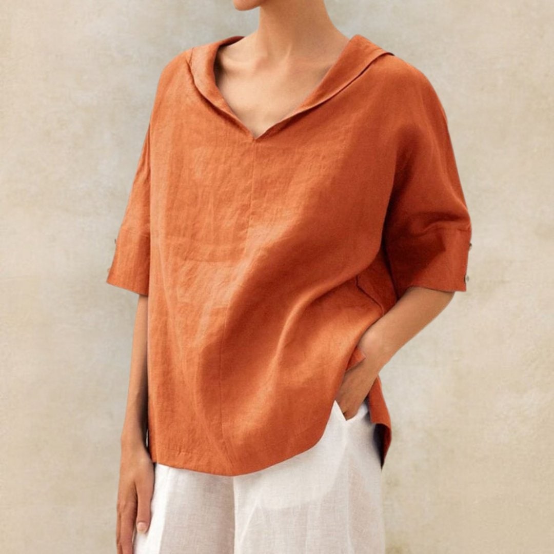 Donna Camicia Scollo V Manica Corta | Blusa Casual - Image 3