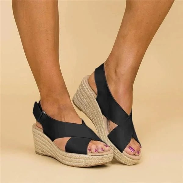 Donna Sandali Zeppa Espadrillas Tacco | Cinturino Posteriore - Image 3