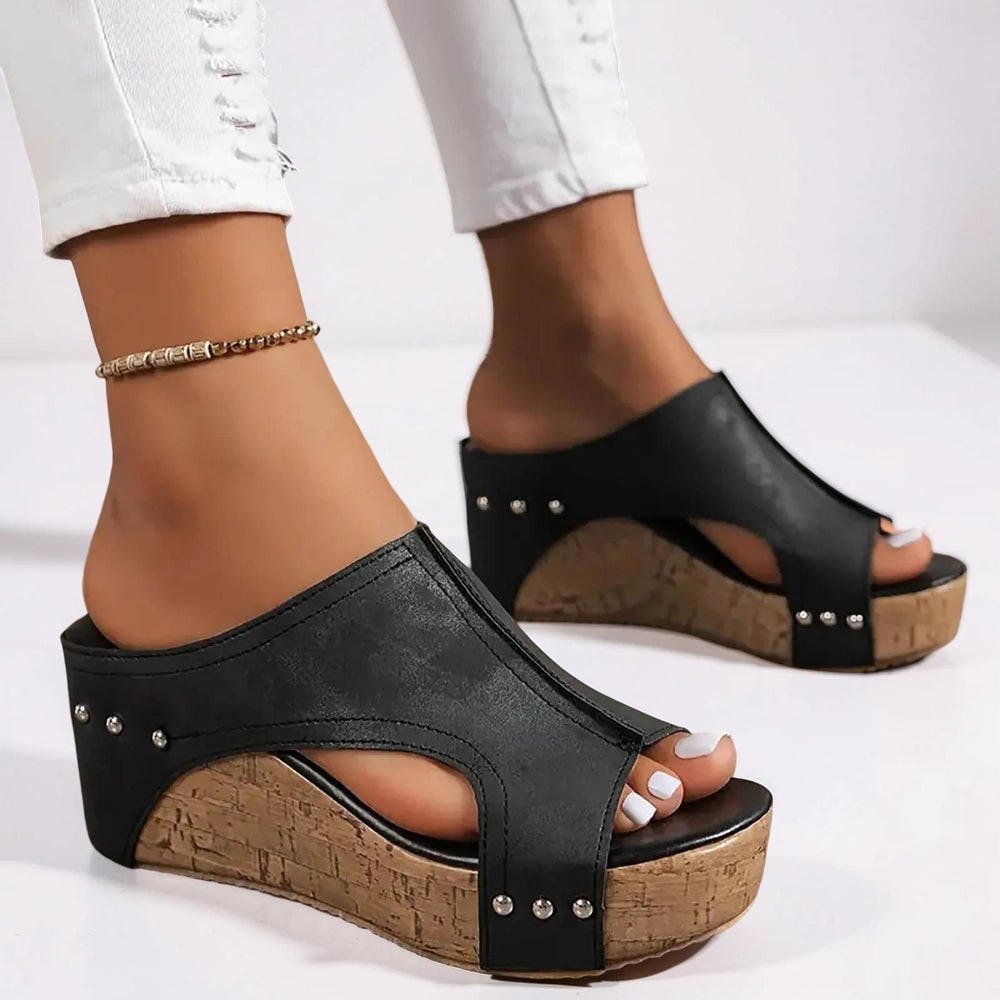 Donna Sandali Zeppa Slip On Punta Aperta | Sandali Estivi - Image 3