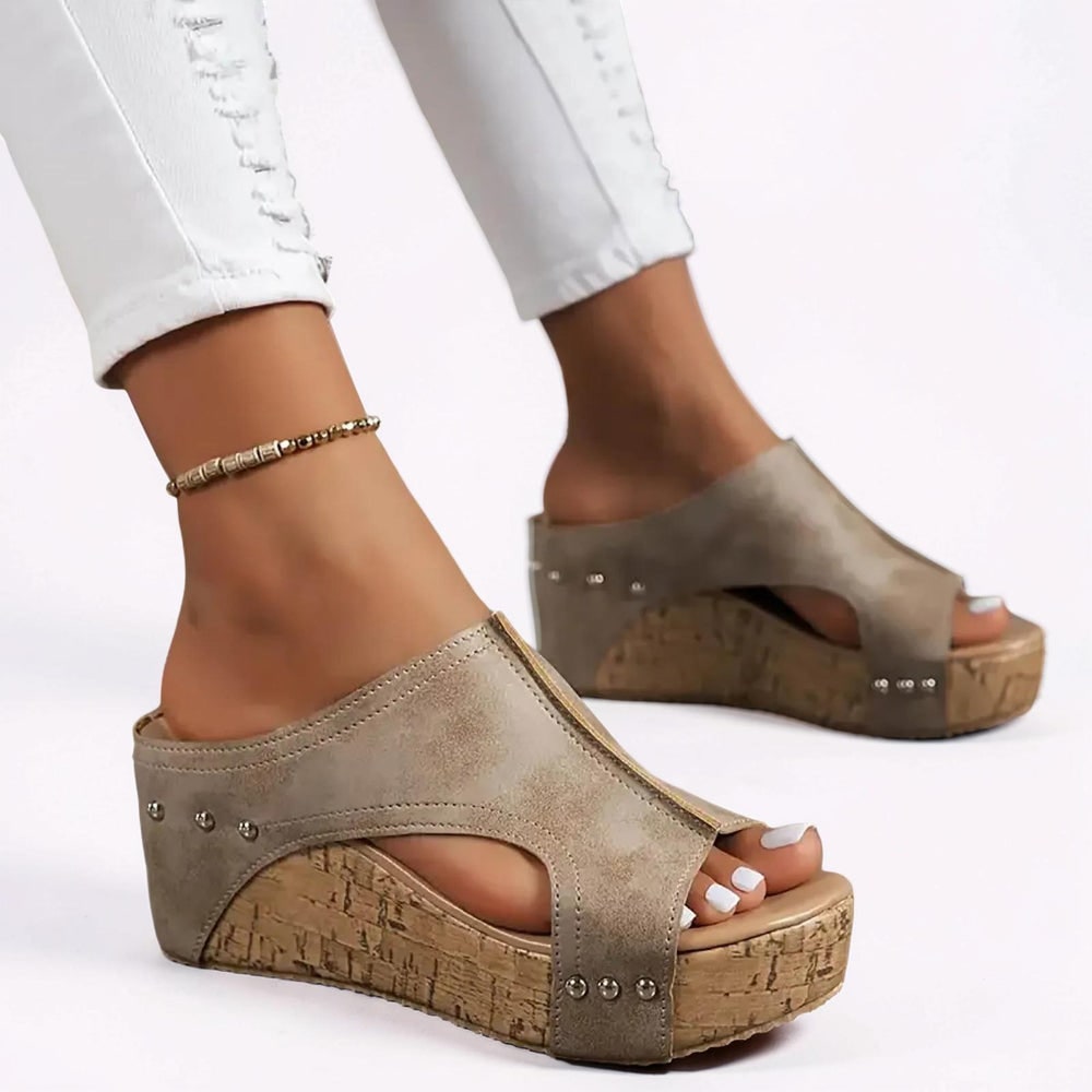 Donna Sandali Zeppa Slip On Punta Aperta | Sandali Estivi - Image 4