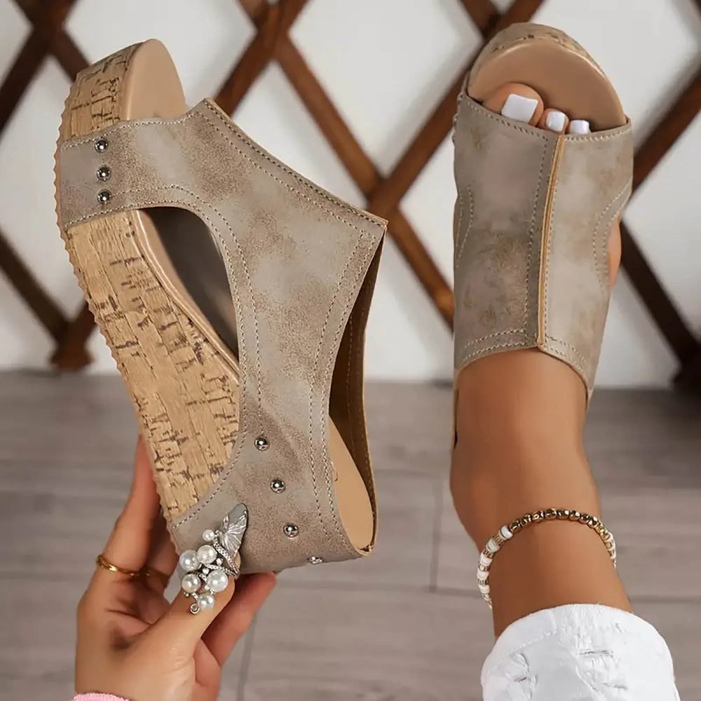 Donna Sandali Zeppa Slip On Punta Aperta | Sandali Estivi - Image 6