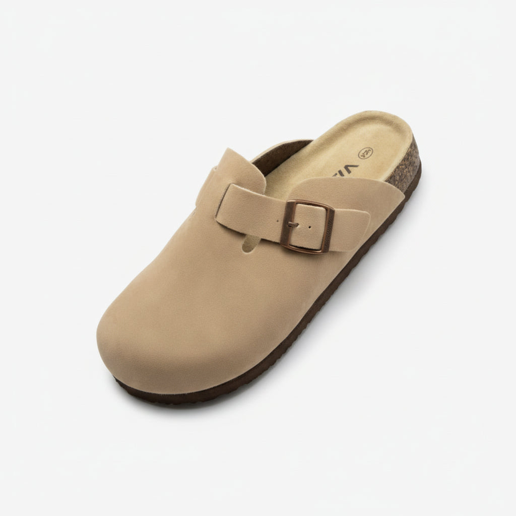 Women's Suede Clogs with Cork Sole Adjustable Comfort