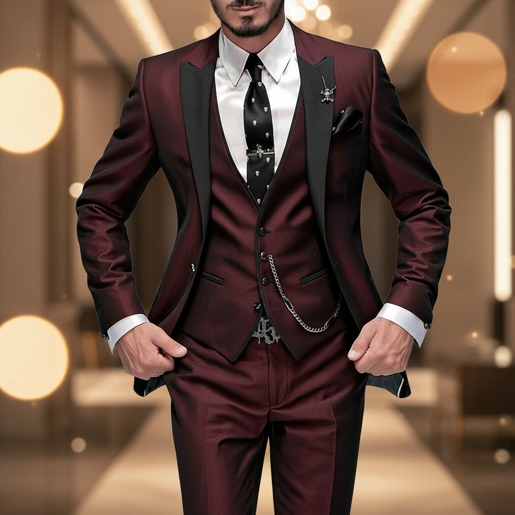 Completo Uomo Tre Pezzi Giacca Blazer Gilet Pantaloni Set