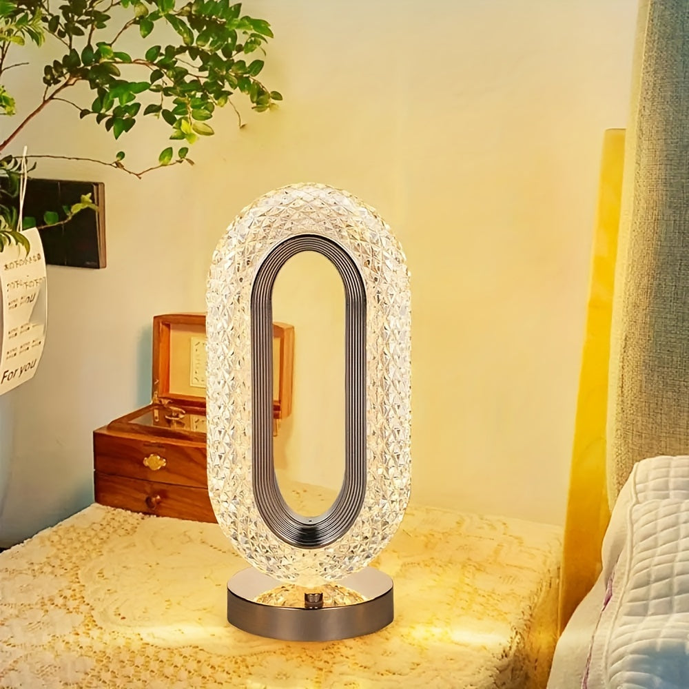 LuxeGlow - Oval Crystal USB Table Lamp for Bedroom and Living Room