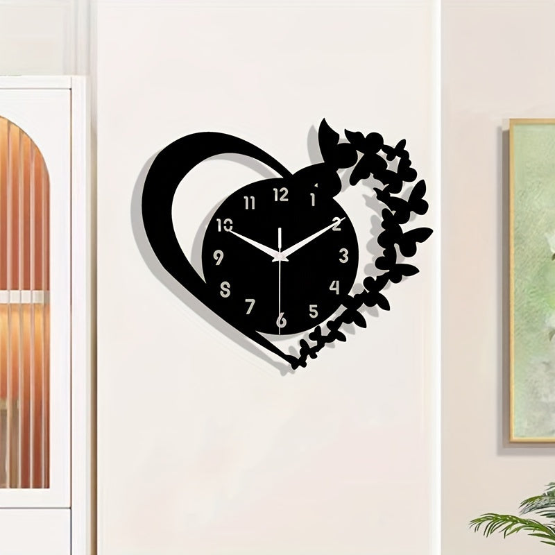 Relógio de Parede Acrílico Silencioso em Forma de Coração - Design Sem Moldura de Amor para Sala de Estar, Quarto e Escritório