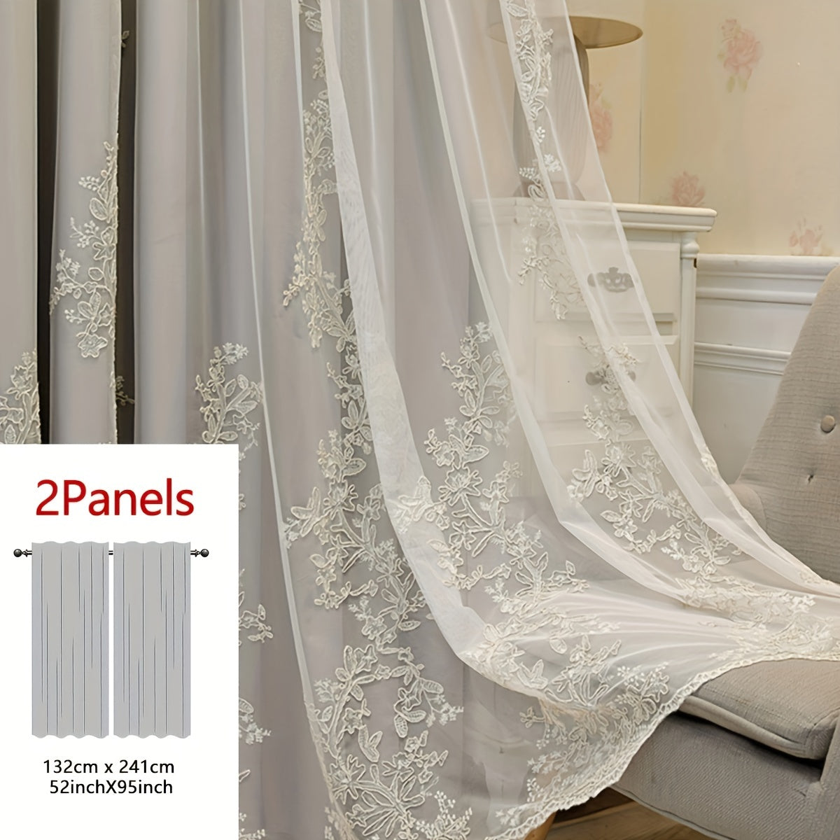 2 Piezas Cortinas Bordadas de Hada Elfo - Paneles de Cortina Translúcidos con Tela Integrada y Anillas