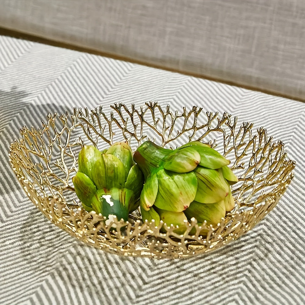 MetalServe-Coral - Luxury Open Fruit Bowl for Home Decoration, Coffee Table & Dining Room