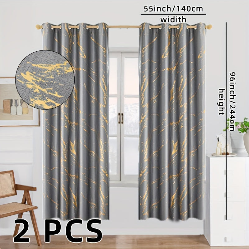 2 Pezzi di Tende Oscuranti in Marmo Stampato con Foglia d'Oro - Copertura per Finestre per Soggiorno e Camera da Letto