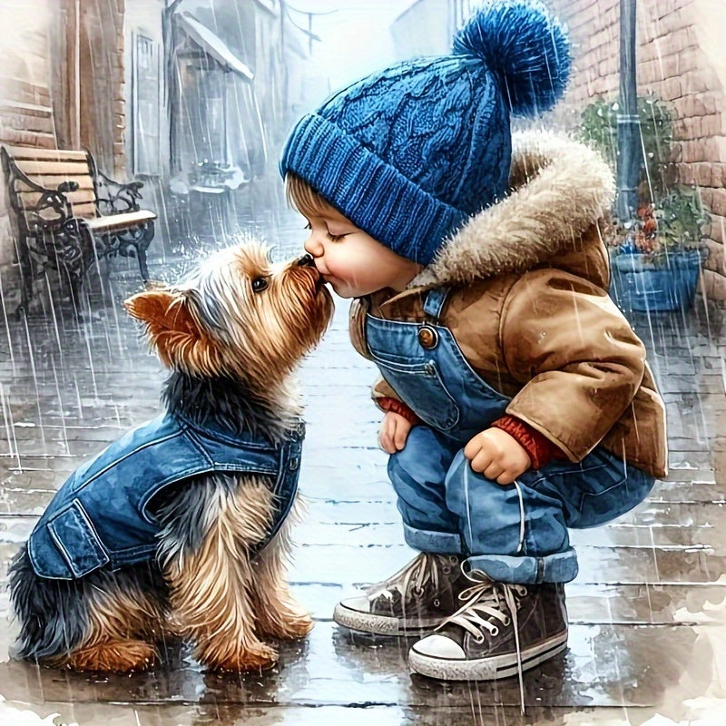 Kit di Pittura Diamante Fai-da-te - Cucciolo Carino & Amici | Arte su Tela Fatta a Mano per Decorazione della Casa | Set di Pittura con Diamanti