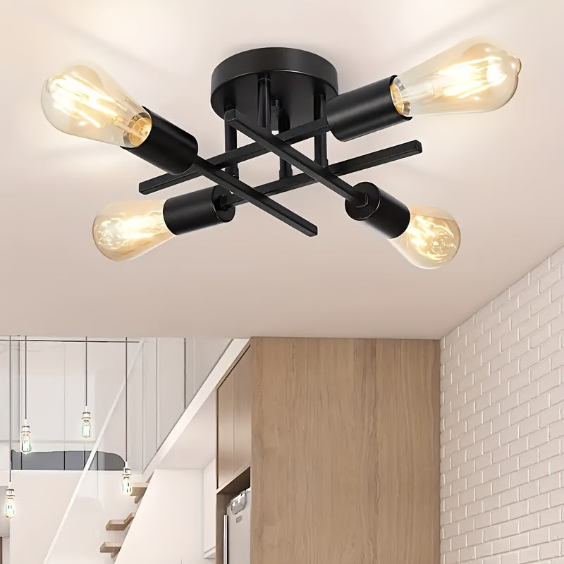 SatelliteLight - Candeeiro de Teto Moderno em Ferro Preto com Estilo Industrial