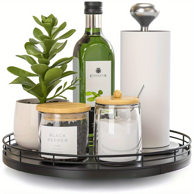 UrbanTray - Black Round Tray | Geometric Wooden Design for Kitchen & Dressing Table