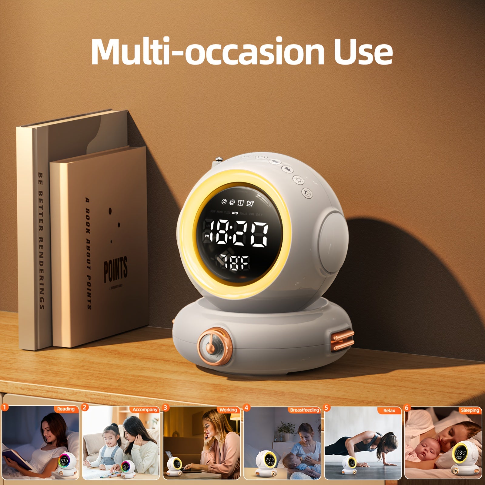 LunaRise - Sunrise Simulation Alarm Clock with Wireless Speaker and FM Radio