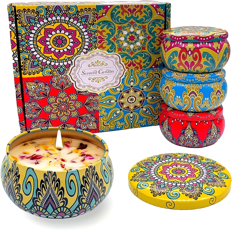 Conjunto de 4 Velas Perfumadas - Aromas Relaxantes: Jasmim, Sândalo, Canglan, Rosa - Perfeito para Relaxamento, Ioga e Presentes
