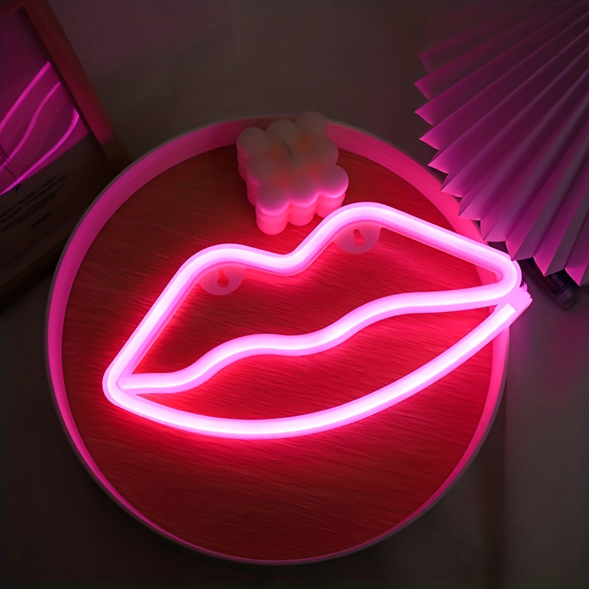 GlowLips - Neon Pink LED Lip Lamp, USB Powered, Valentine's Day Decoration