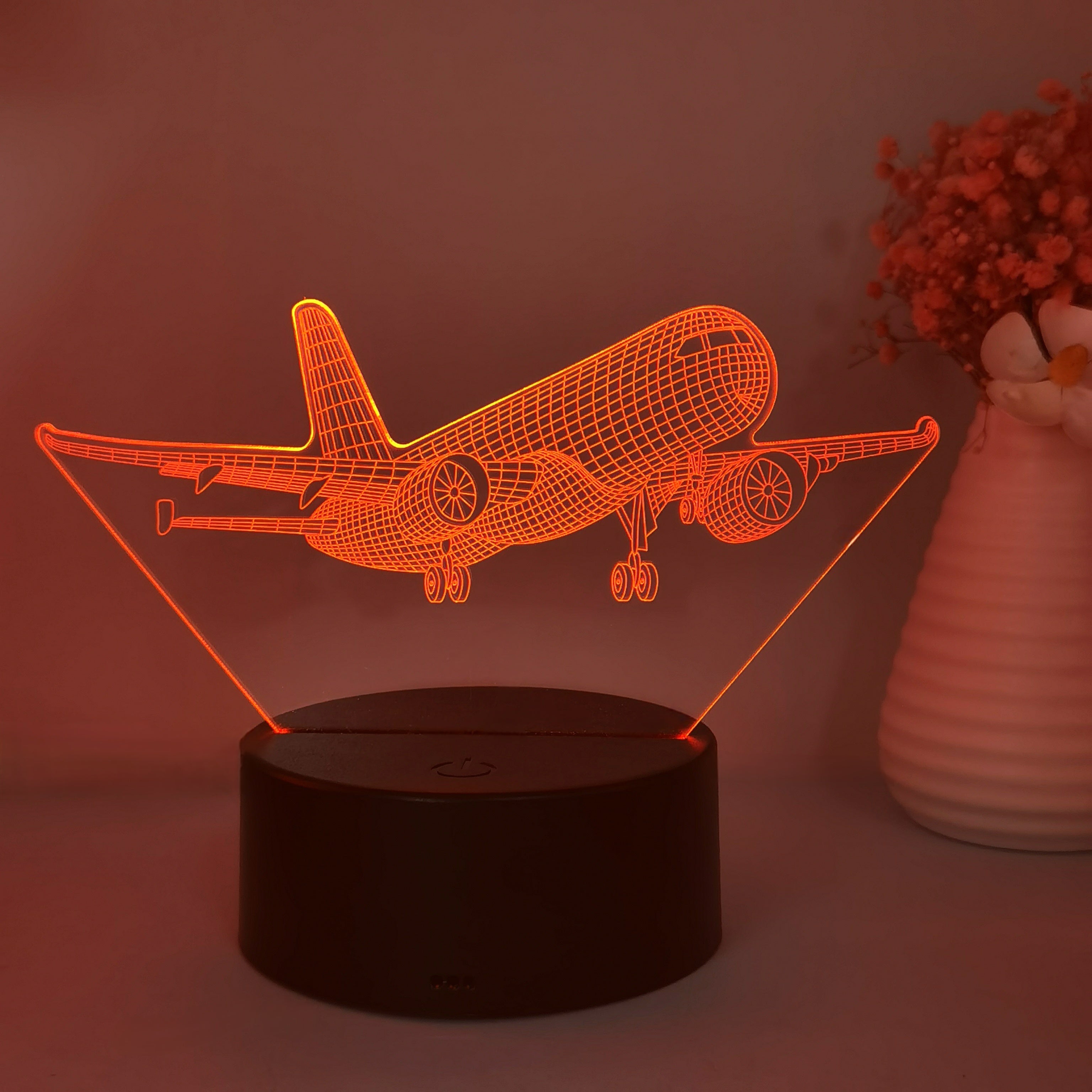 SkyGlow - Lampada Notturna Acrilica 3D Aereo con USB, Lampada da Tavolo LED