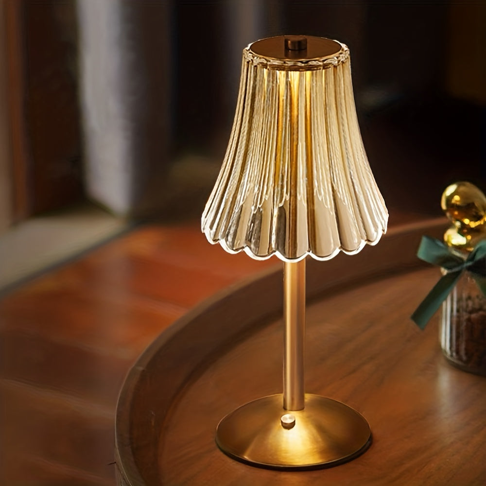 Crystaluxe - Candeeiro de Mesa de Cristal com LED e Controlo por Toque, Luz Tricolor