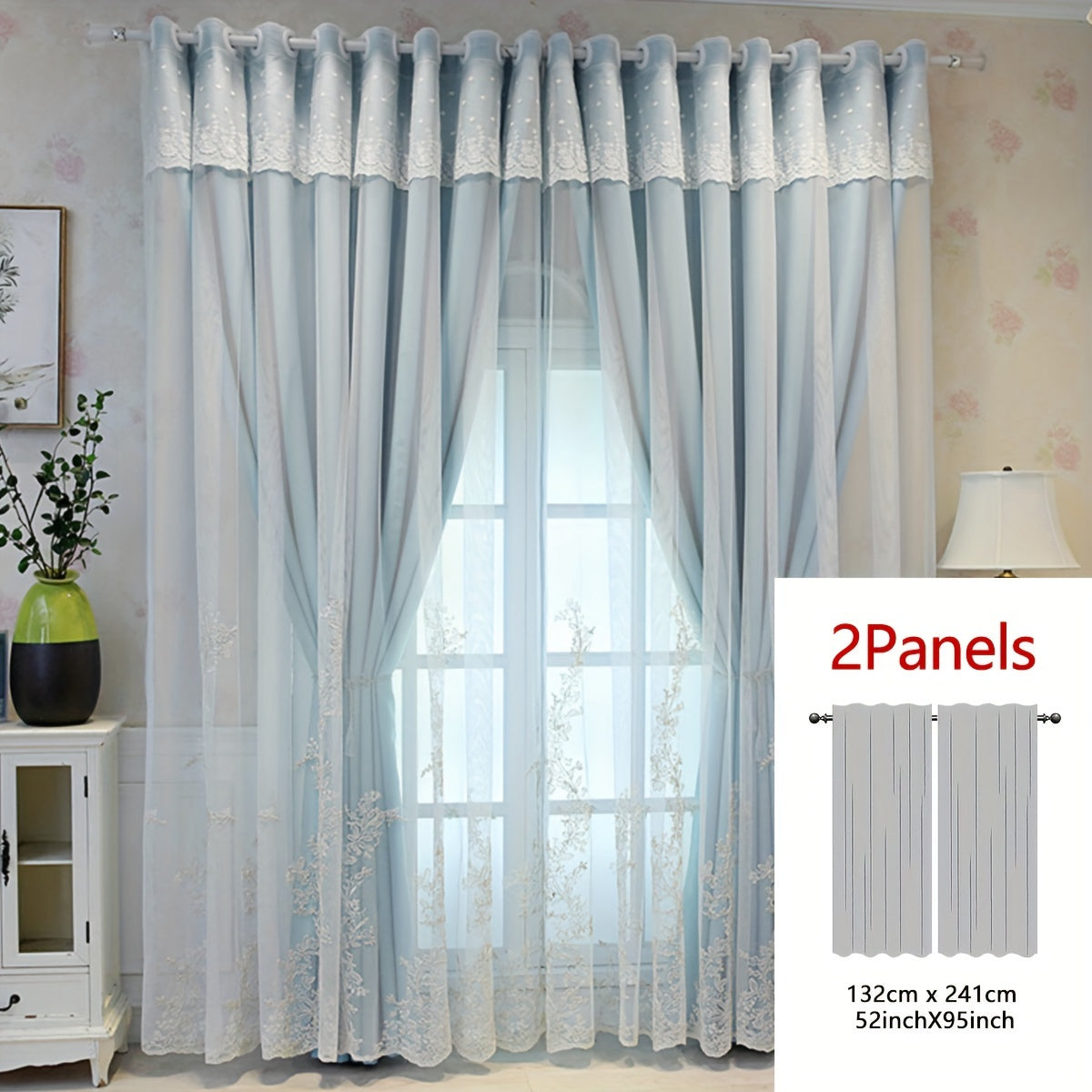 2 Piezas Cortinas Bordadas de Hada Elfo - Paneles de Cortina Translúcidos con Tela Integrada y Anillas