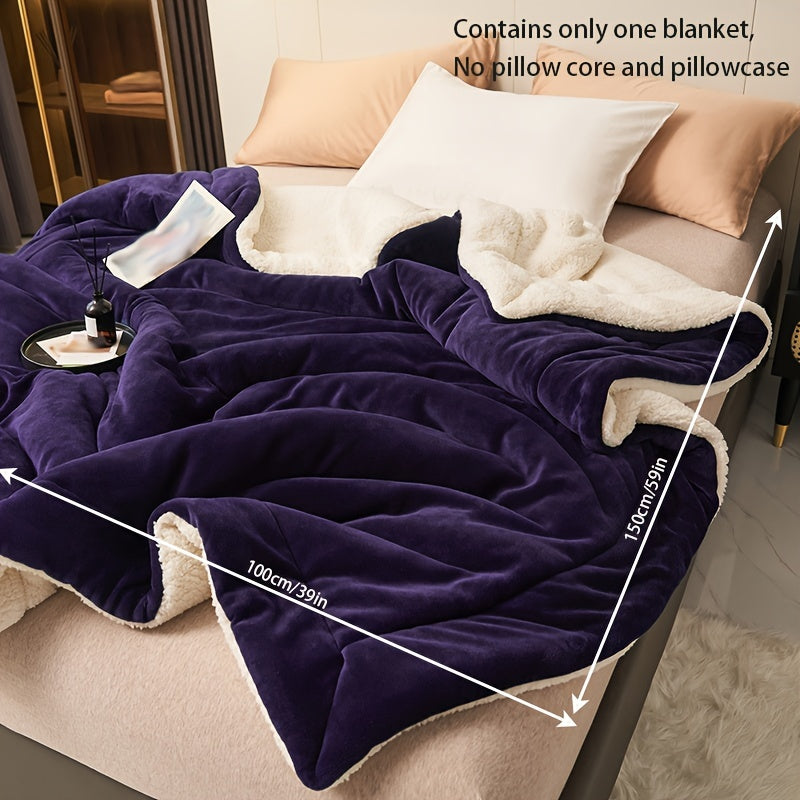 Coperta doppia faccia viola scuro in pile di latte e lana di pecora – Casual e confortevole per divano e letto