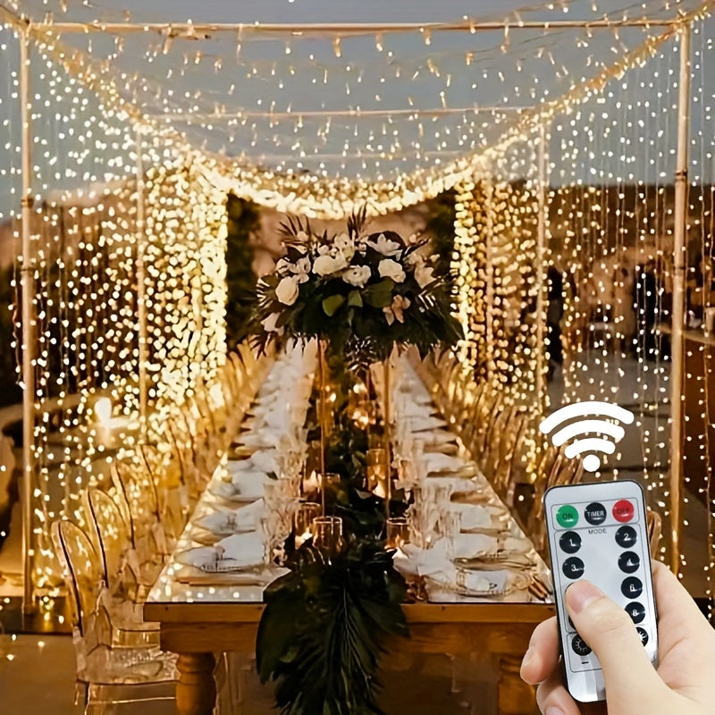 LumiGlow - 300 LED Warm White USB Curtain Lights with Remote Control