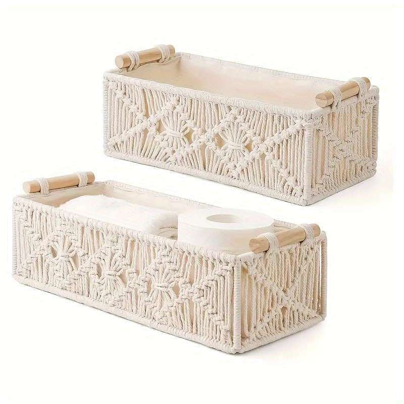 Boho Storage Basket – Handmade Woven Organizer for Bathroom, Bedroom, and Living Room