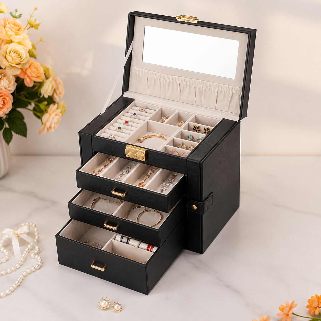 Moederdag Cadeau Sieraden Doos Organizer Lade Spiegel Opbergkast