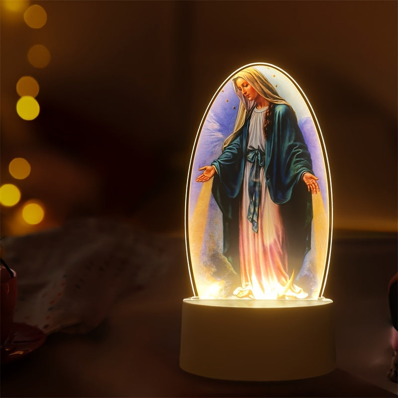 DivineGlow - LED Virgin Mary Night Light with Acrylic Oval Frame, USB-Powered