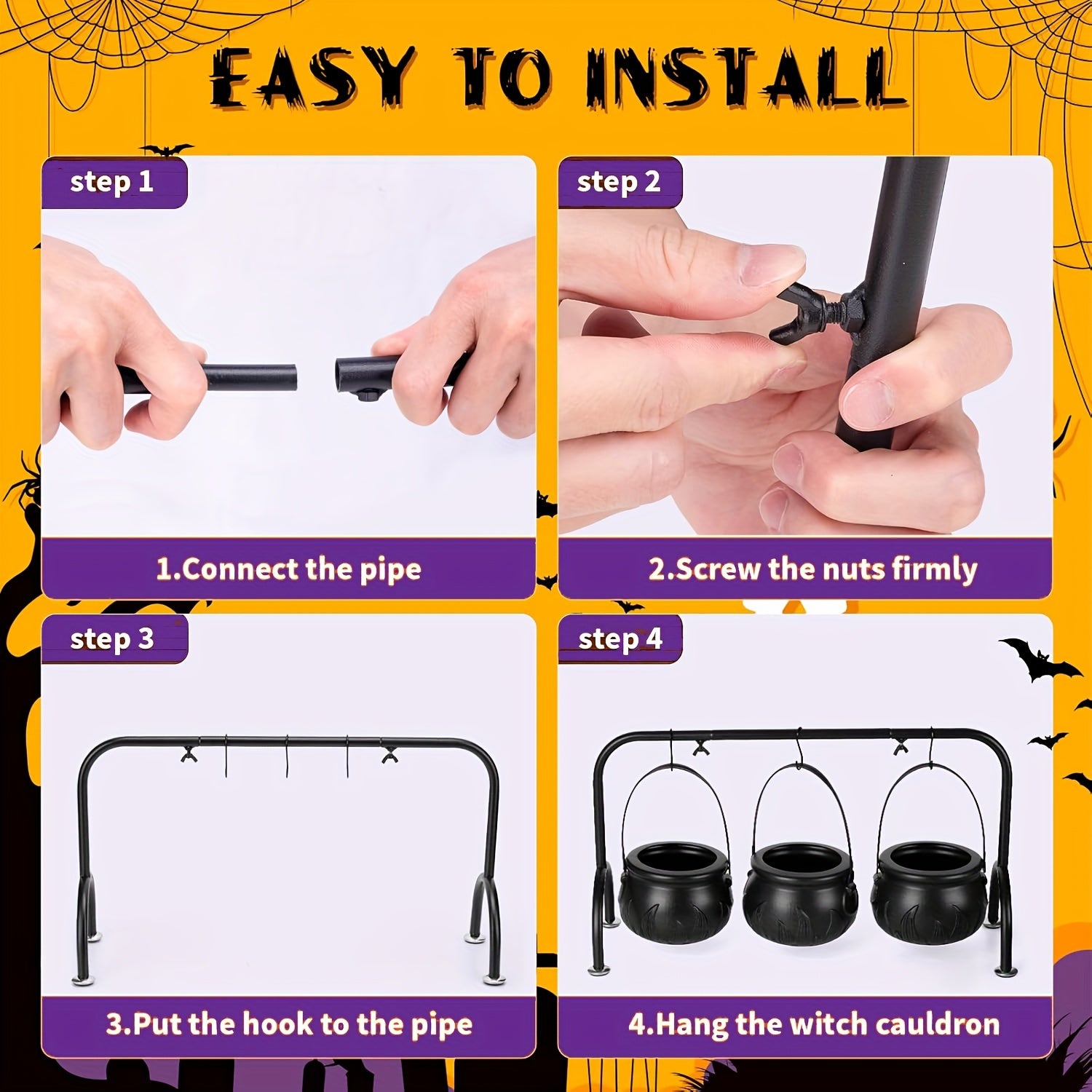 WitchServe Witch Cauldron Set - 3-piece Metal Halloween Decoration Set
