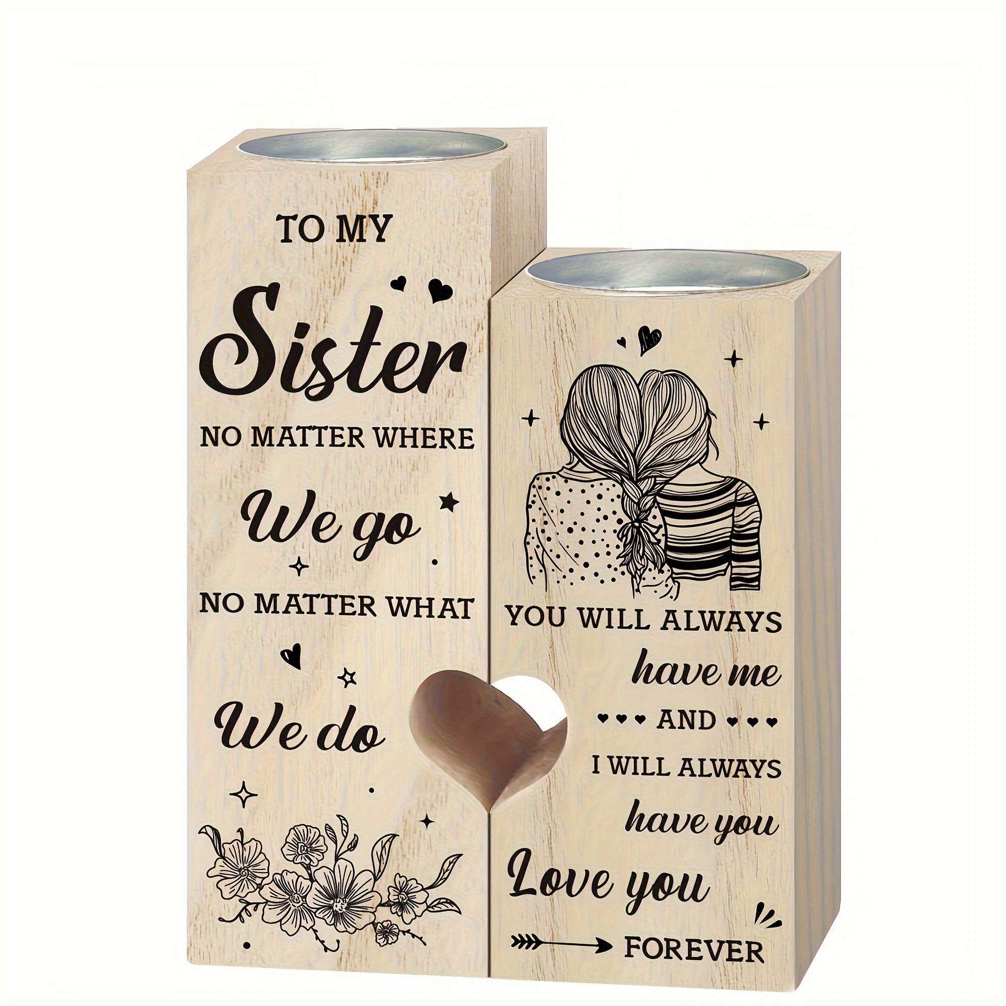 Portacandele in Legno a Forma di Cuore – Regalo per Sorelle, Natale, Compleanno, Regalo di Ringraziamento