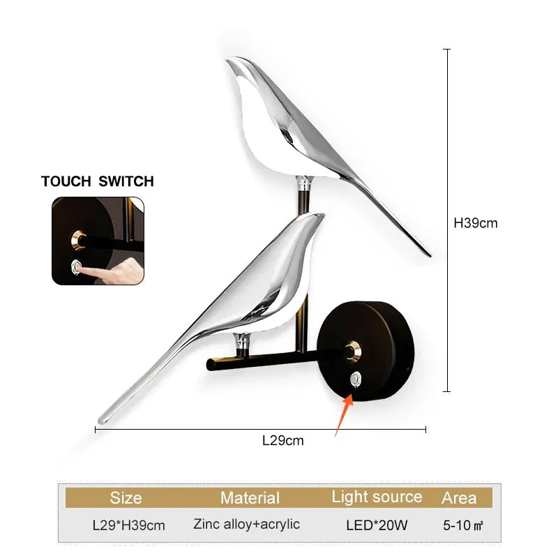 WingSpan - Candeeiro de Parede Vogel giratório 360° – Iluminação Elegante e Divertida para Casa