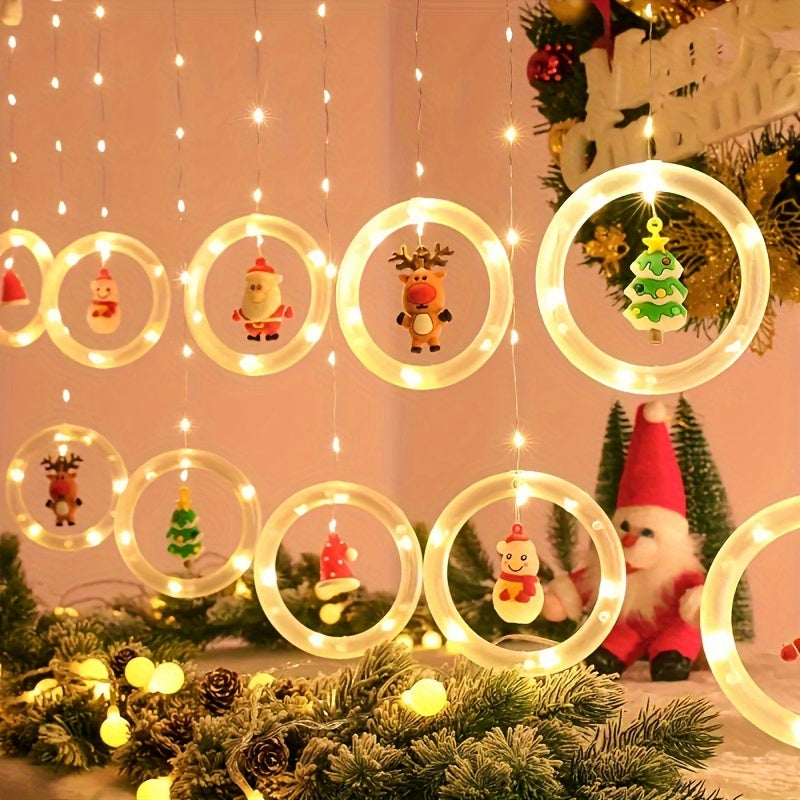 New Christmas lights with Santa Claus cartoon shape, hanging window curtain lights, LED color lights, window decoration, star lights, USB interface, Halloween gift.