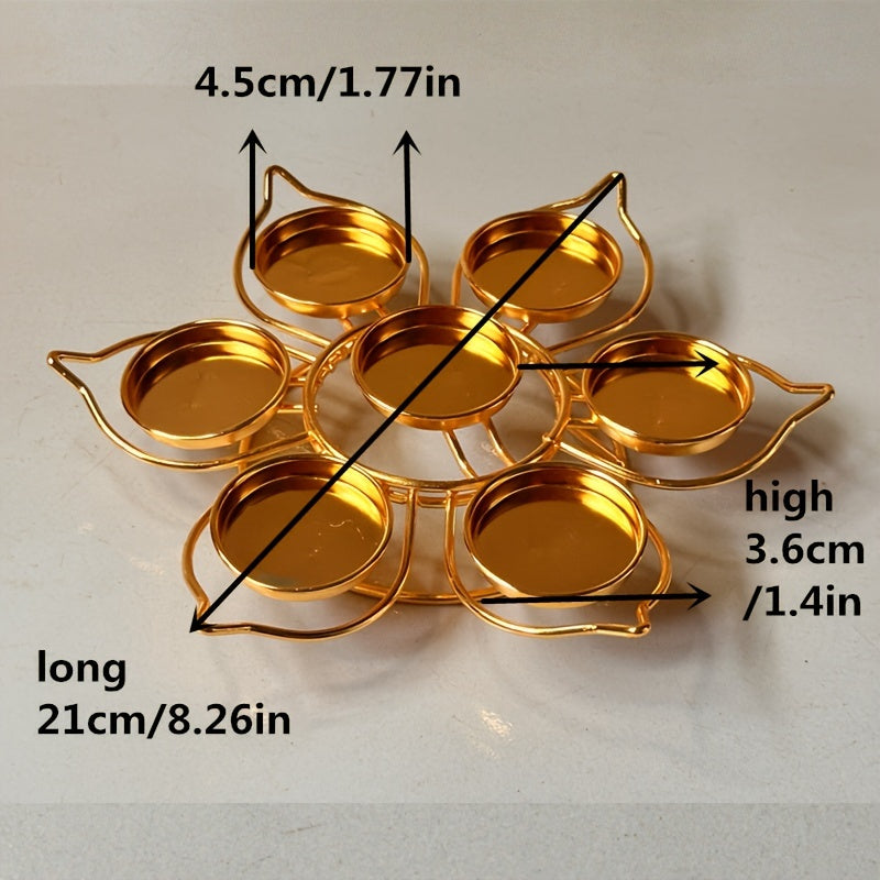 Set van 7 Metalen Theelichthouders - Lotus Bloem Ontwerp, Gelakt Tafeldecoratie