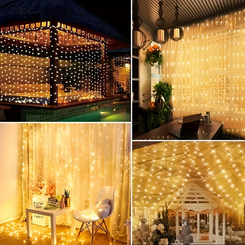 LumiGlow - 300 LED Warm White USB Curtain Lights with Remote Control