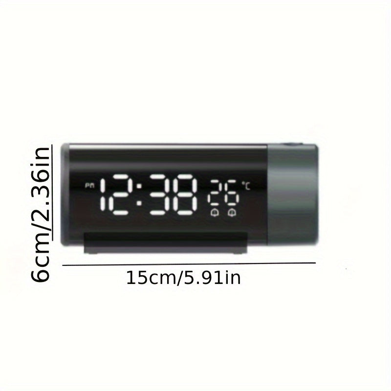ProjectElite - Modern Black Projection Alarm Clock with Dual Time and Temperature Display