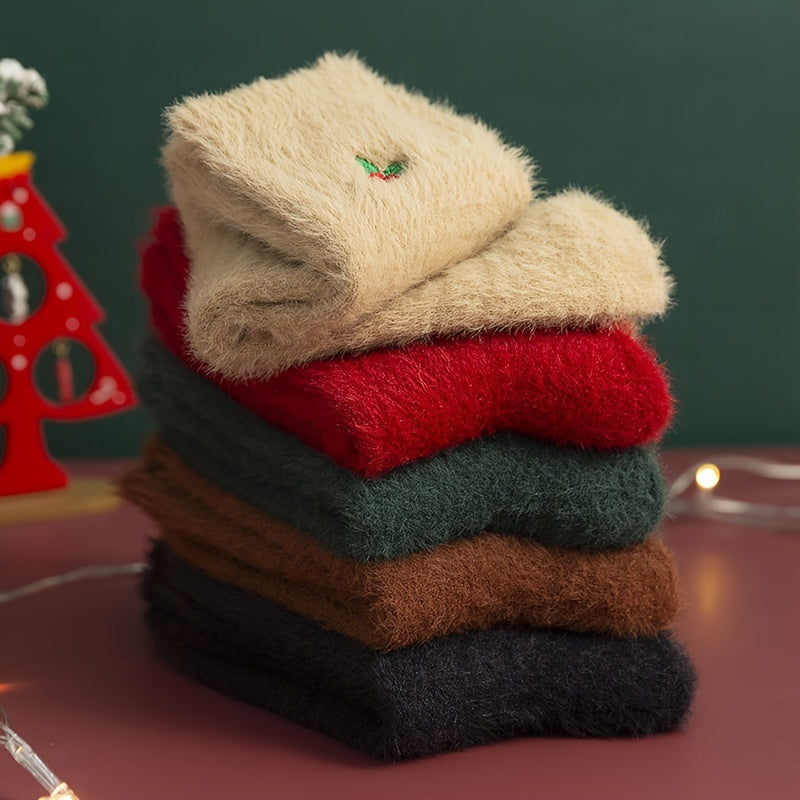 CozyKerst - 5 Pairs of Thick Warm Christmas Socks for Women