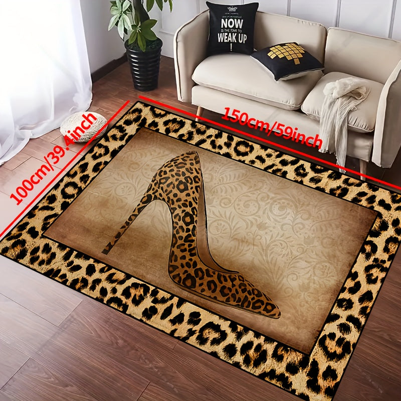 Tappeto Antiscivolo Lavabile - Tappeto Impermeabile per Ingresso, Soggiorno, Camera da Letto, Terrazza Esterna - Design a Stampa Leopardo con Tacchi Alti
