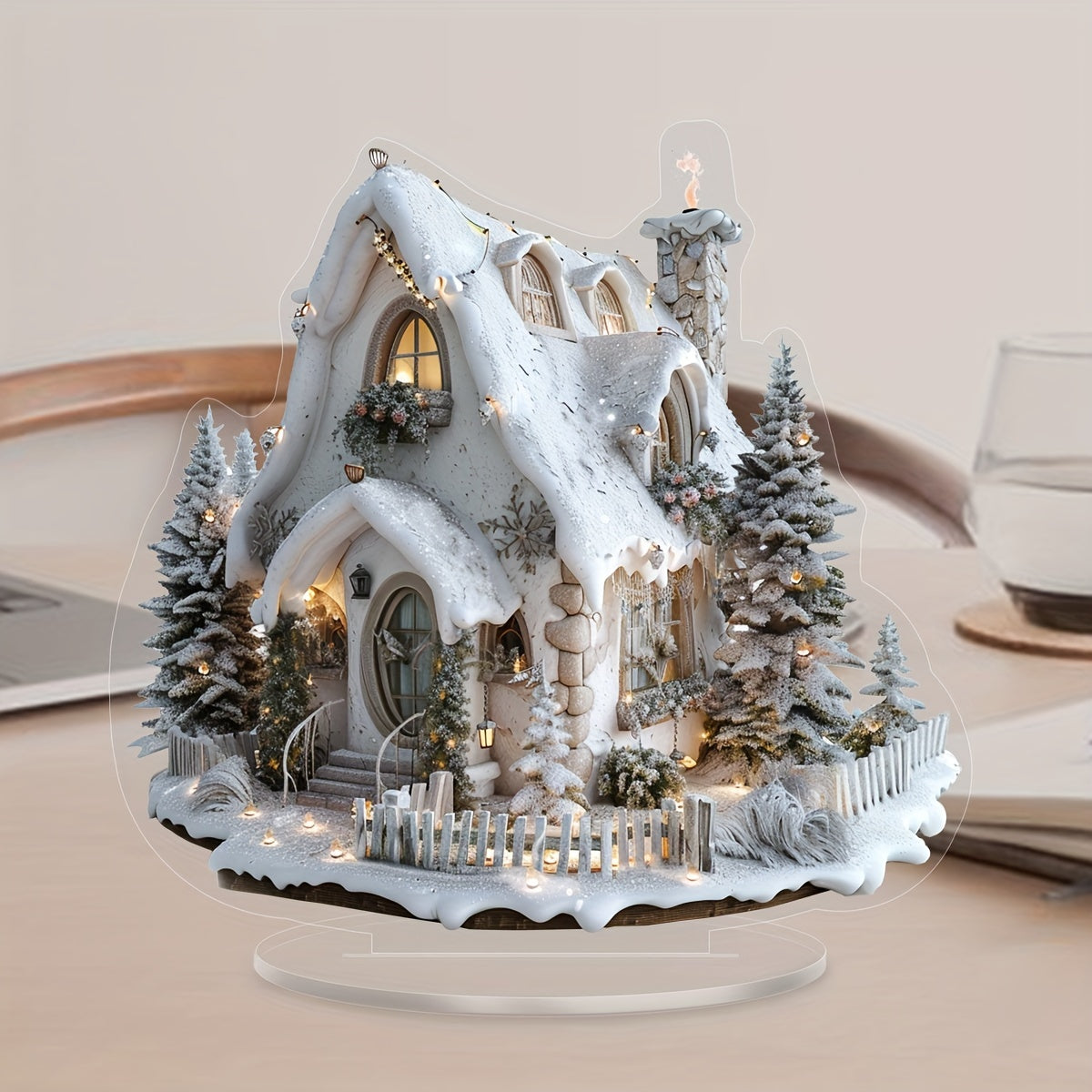 EnchantedVillage - Aldeia de Natal em Acrílico para Decoração de Mesa, Estilo Rústico Chic