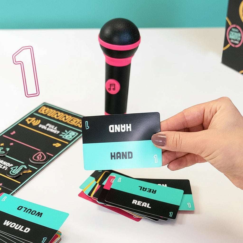 Jogo de Sociedade Microfone de Karaokê Cartas para Festa