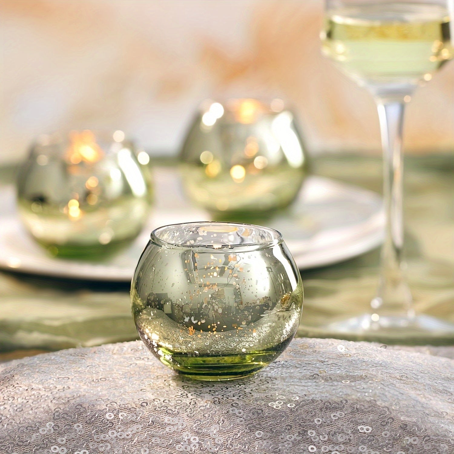 6/12 pieces Green Glass Tea Light Holders - Table Decoration for Parties